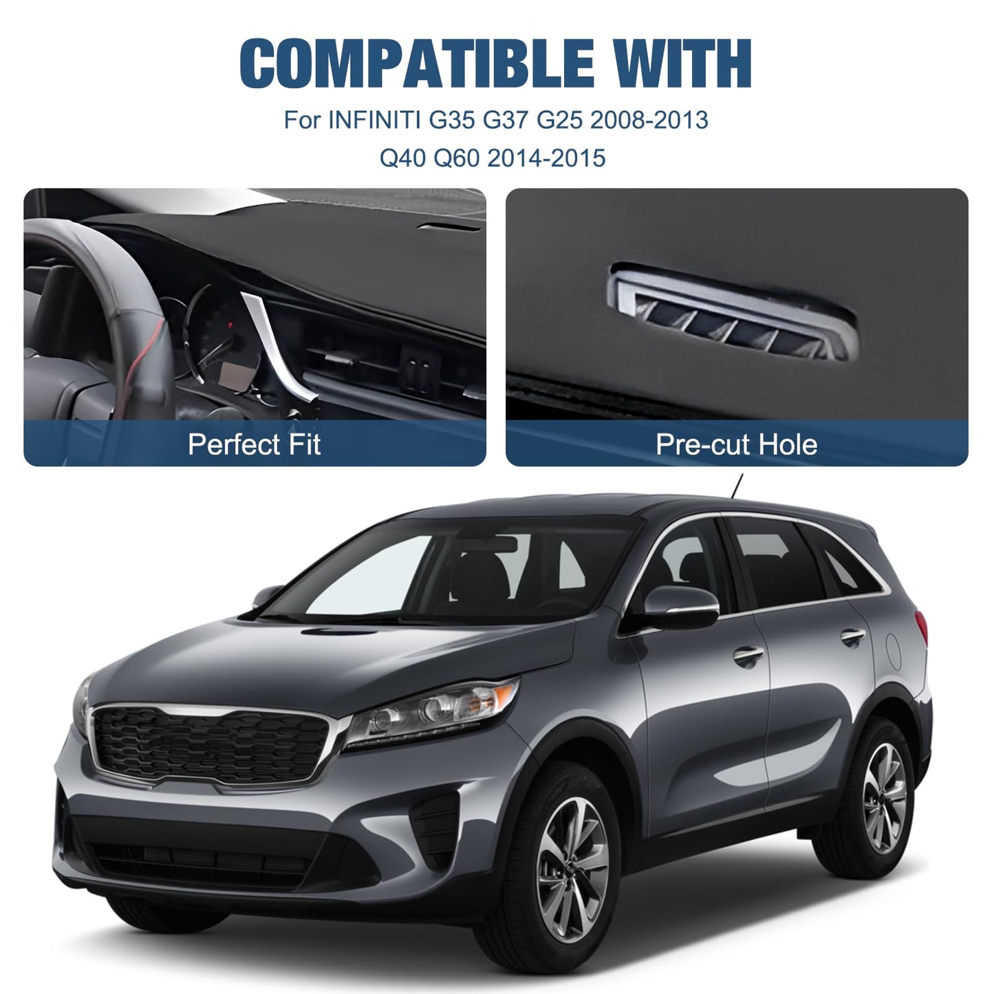 SPEEDWOW Premium PU Leather Look Dashboard Cover Mat Carpet Precise Fit for 2008 - 2015 Infiniti G25/G35/G37/Q40/Q60