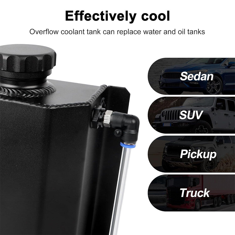 SPEEDWOW Coolant Overflow  Reservoir Tank 2L Expansion Catch Can Universal Radiator Reservoir Polished Aluminum Black