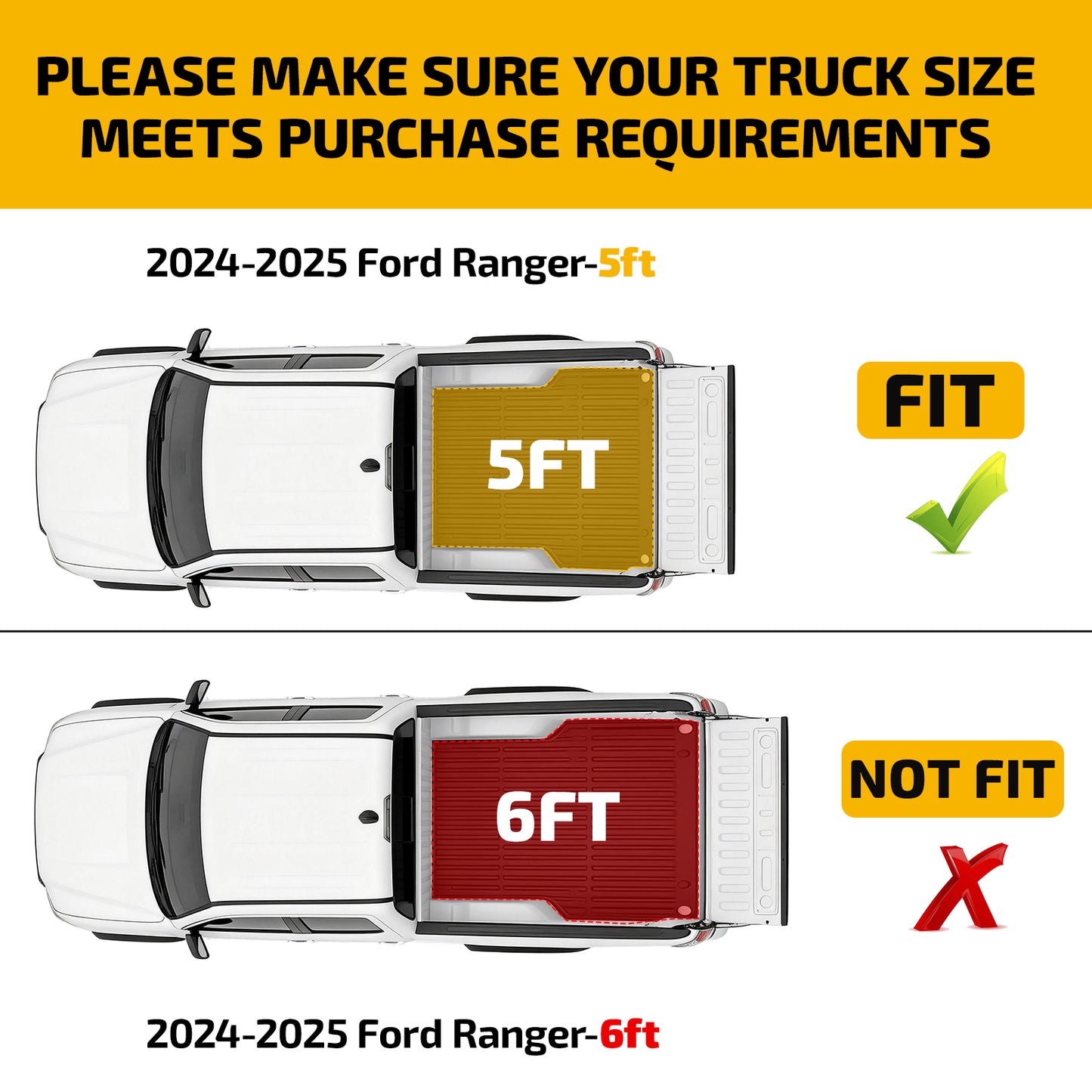 SPEEDWOW Cargo Mat for 2024-2026 Ford Ranger, 5FT Trunk Bed Mat Heavy Duty Fit All Weather TPE Pickup Liner