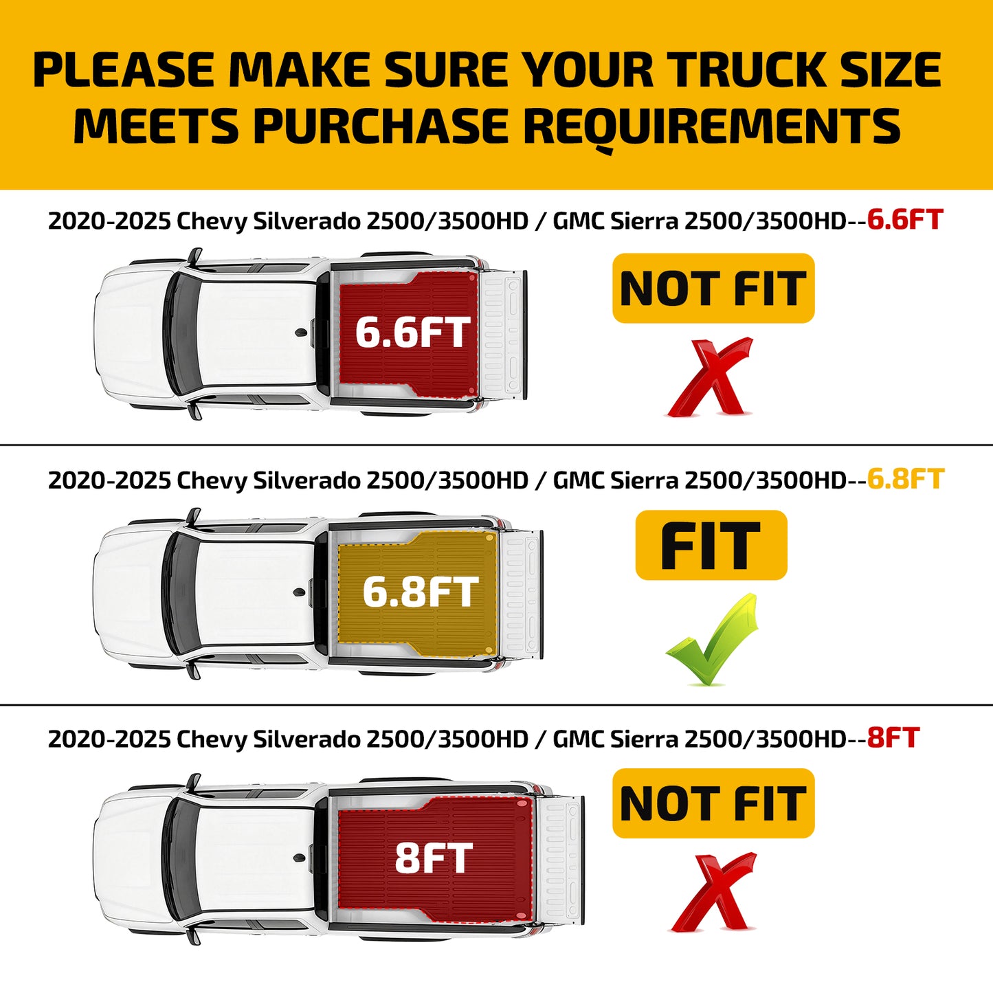 SPEEDWOW Cargo Mat for 2020-2026 Chevy Silverado/GMC Sierra 2500 3500HD, 6.8FT Trunk Bed Mat Heavy Duty Fit All Weather TPE Pickup Liner