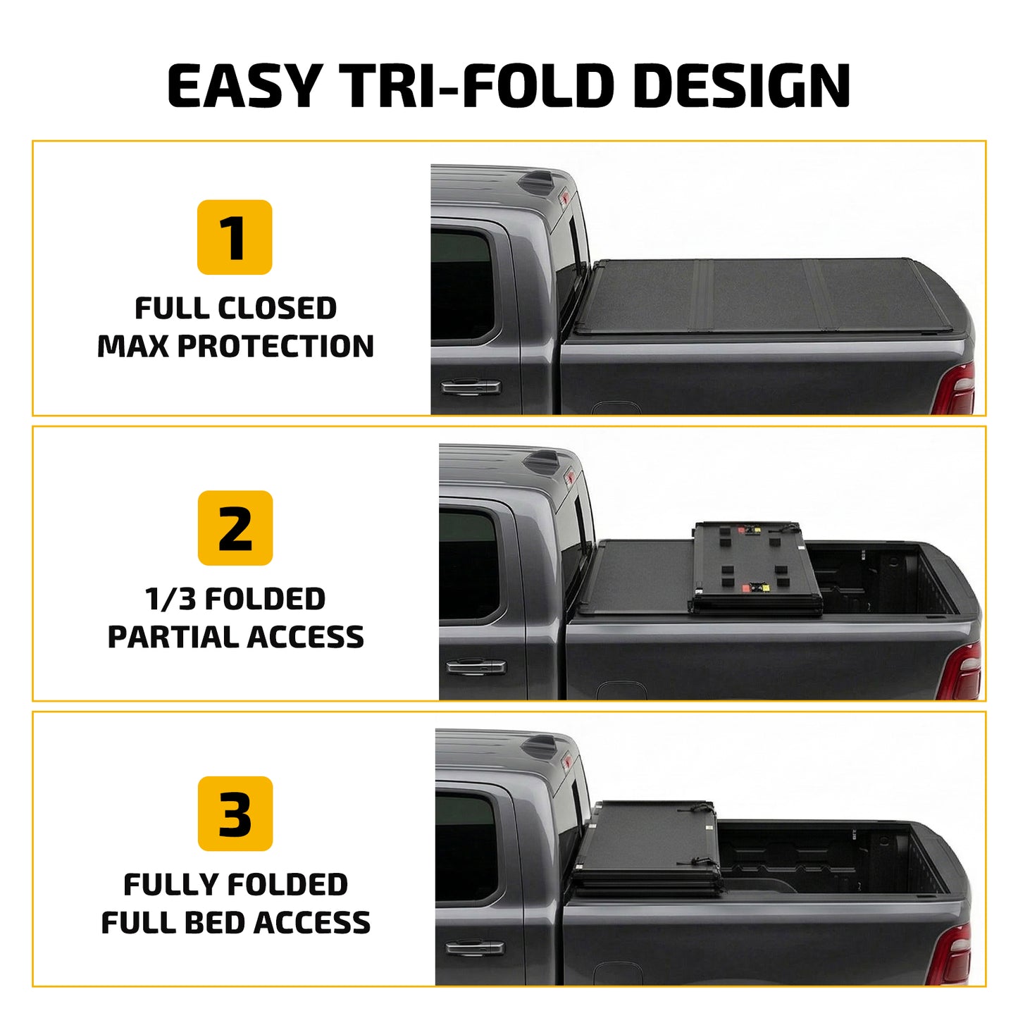 SPEEDWOW 5.7FT Tri-Fold Hard Truck Bed Tonneau Cover, Waterproof Truck Bed Tonneau Cover for 2009-2026 Dodge Ram 1500
