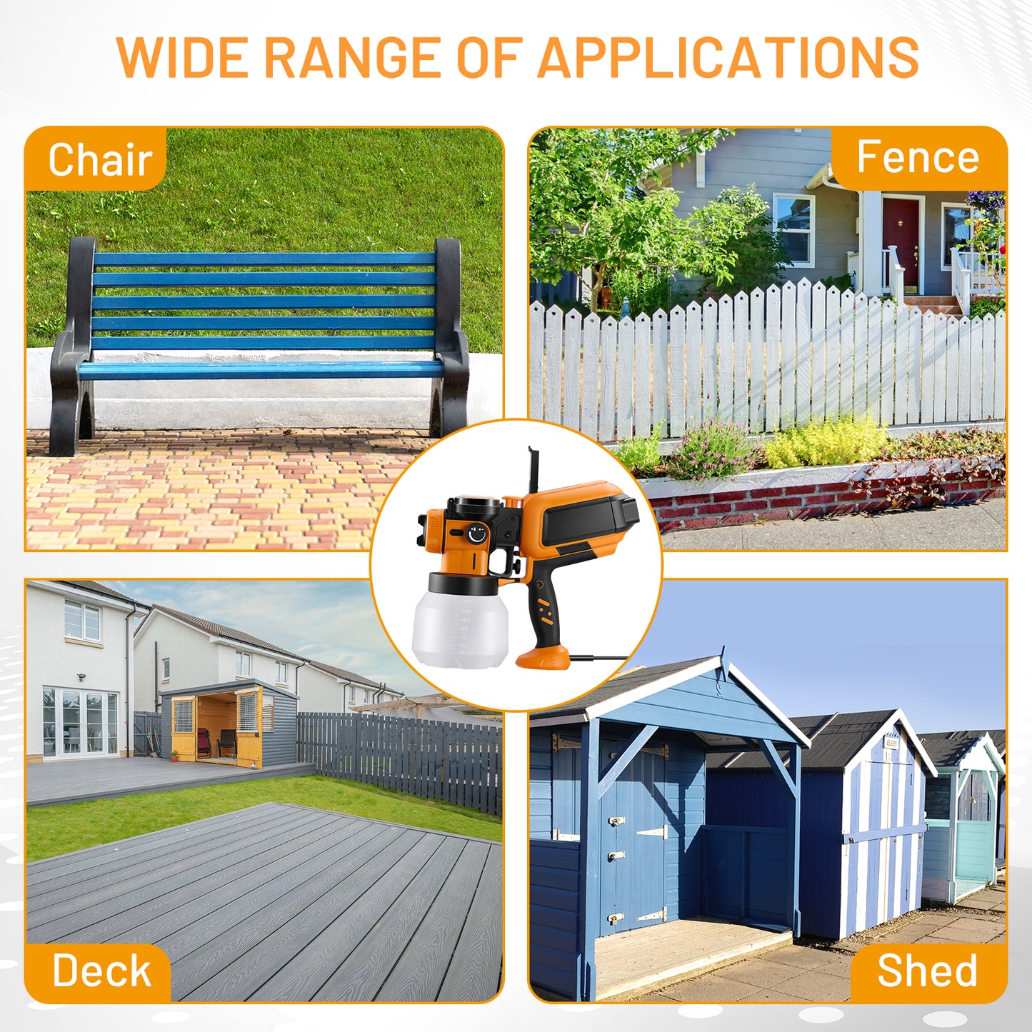 SPEEDWOW Paint Sprayer, 1000W HVLP High Power Electric Spray Paint Gun with Cleaning & Blowing Joints, 3 Nozzles & 3 Patterns for House, Fence, Walls, Furniture, Garden Chairs
