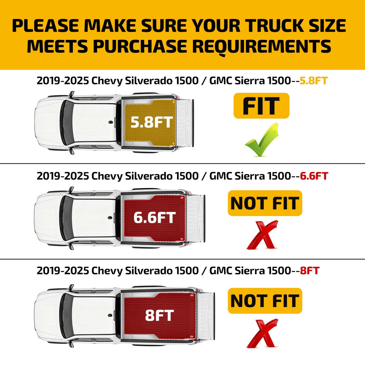 SPEEDWOW Cargo Mat for 2019-2026 Chevy Silverado/GMC Sierra 1500, 5.8FT Trunk Bed Mat Heavy Duty Fit All Weather Protection TPE Pickup Liner