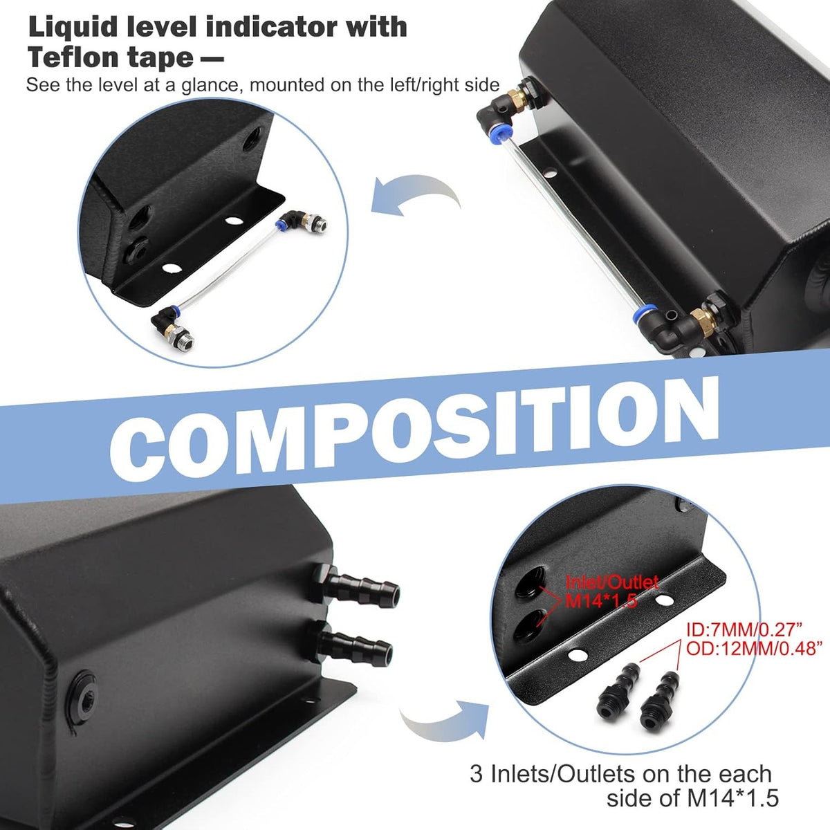 SPEEDWOW Coolant Overflow  Reservoir Tank 2L Expansion Catch Can Universal Radiator Reservoir Polished Aluminum Black