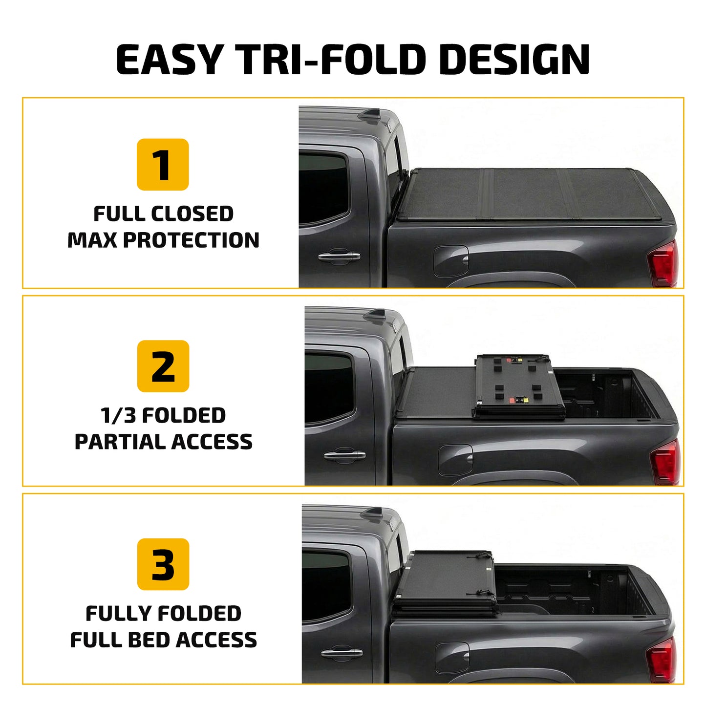 SPEEDWOW 5FT Tri-Fold Hard Truck Bed Tonneau Cover, Waterproof Truck Bed Tonneau Cover for 2016-2023 Toyota Tacoma