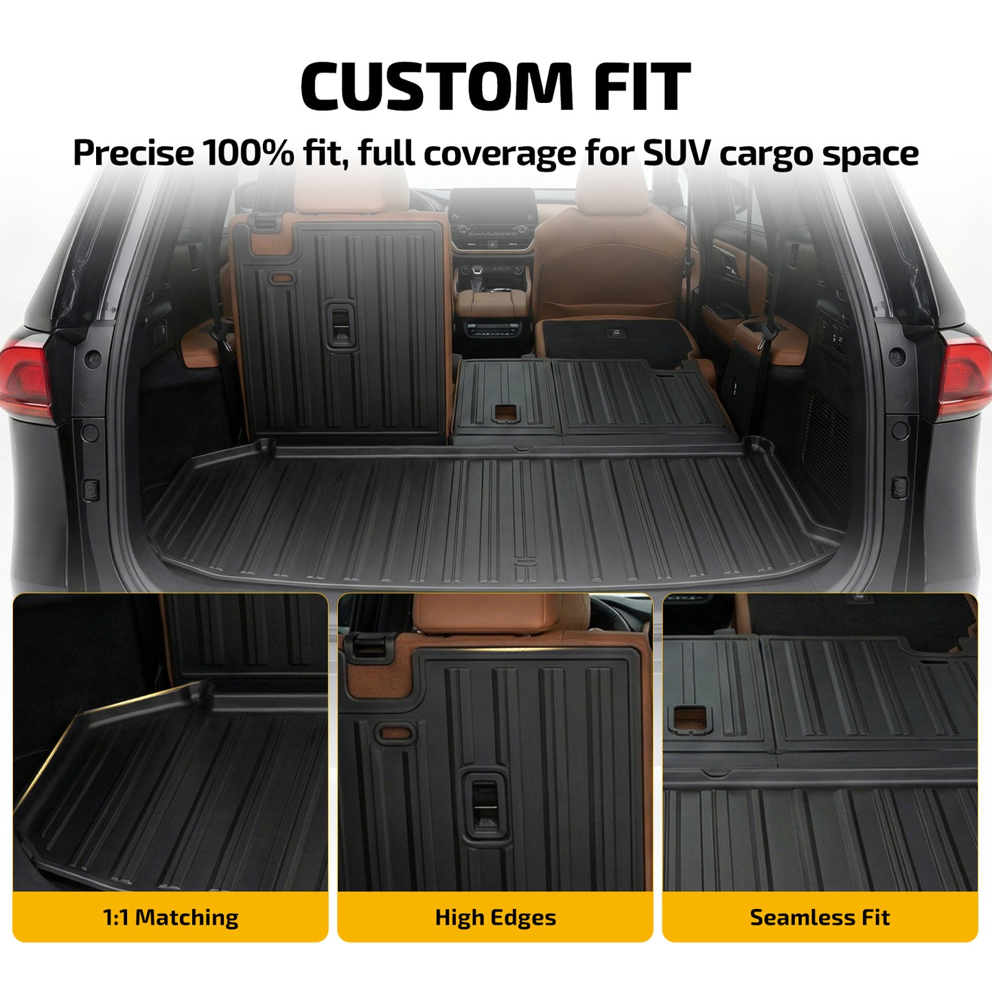 SPEEDWOW Cargo Mat, Waterproof TPE Trunk Mat with Velcro Seat Back Cover for Ford Explorer 2020-2026 6&7 Passenger Cargo Liner Trunk Mat Back