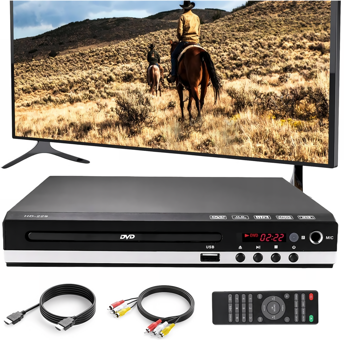 SPEEDWOW DVD Player for TV with HDMI, 1080P HD DVD Player with HDMI & AV Cable and Remote Control, All Region Free, Support PAL/NTSC System