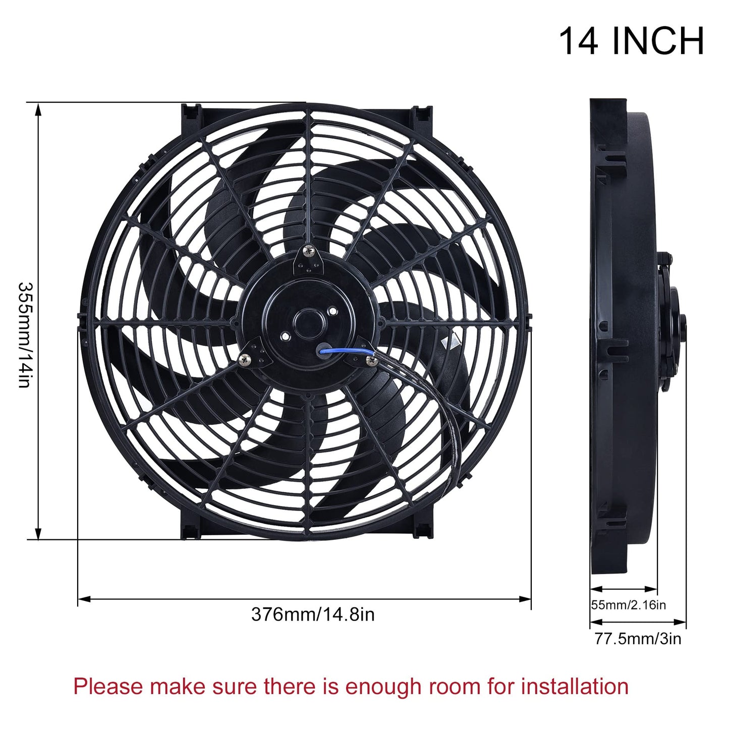 SPEEDWOW 14 Inch Electric Radiator Cooling Fan 12V 160W Mount Kit 2400+CFM Push Pull Universal Slim Fan