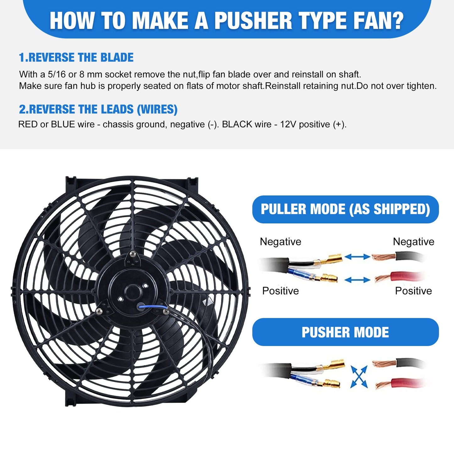 SPEEDWOW 14 Inch Electric Radiator Cooling Fan 12V 160W Mount Kit 2400+CFM Push Pull Universal Slim Fan