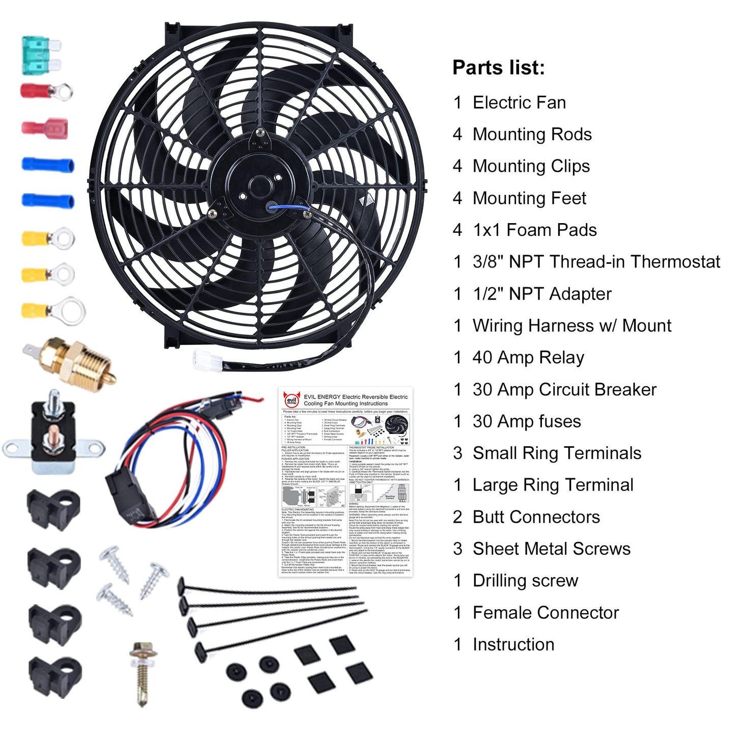 SPEEDWOW 14 Inch Electric Radiator Cooling Fan 12V 160W Mount Kit 2400+CFM Push Pull Universal Slim Fan