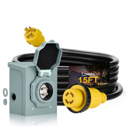 This Hill 15FT 30 Amp Generator Cord with Inlet Box, RV Extension Cord NEMAL14-30P / L14-30R, Twist Lock Connector, 125V/250V Generator Extension Cord for RV Camper/Electricity for House Generator