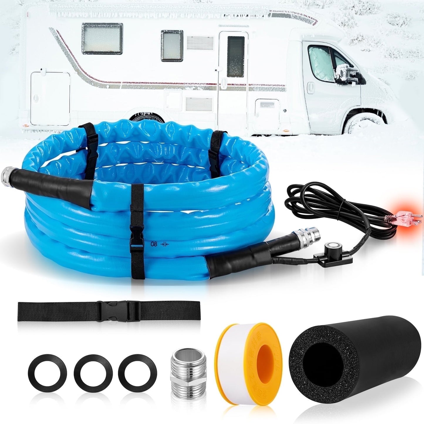 SPEEDWOW 15FT Heavy Duty Heated Drinking Water Hose, 450 PSI Anti-Freeze -45℉/-42°C Expandable Garden Hoses