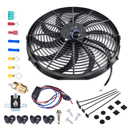 16" inch Universal Slim Fan Push Pull Electric Radiator Cooling 12V 160W Mount Kit