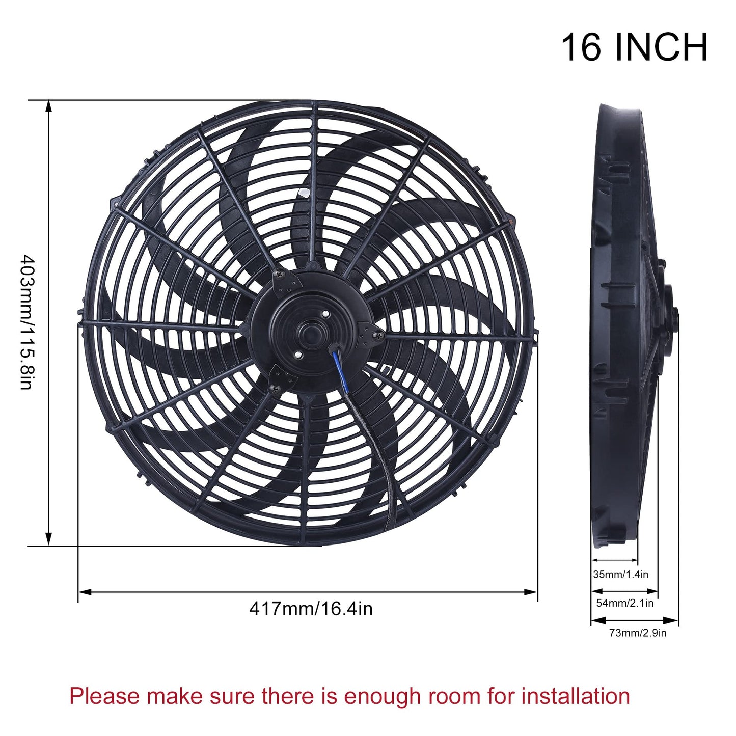 16" inch Universal Slim Fan Push Pull Electric Radiator Cooling 12V 160W Mount Kit