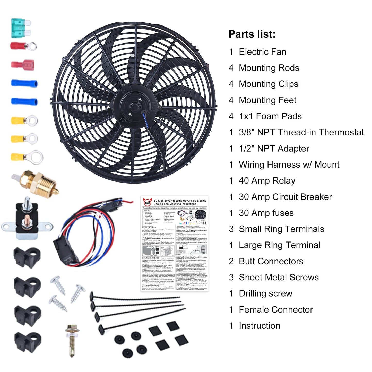 16" inch Universal Slim Fan Push Pull Electric Radiator Cooling 12V 160W Mount Kit
