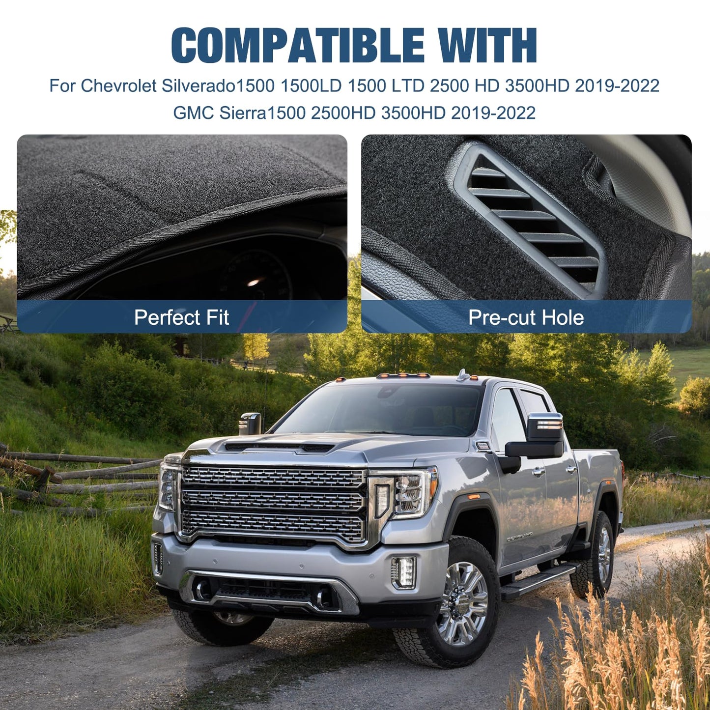 SPEEDWOW Premium Dashboard Cover Mat Carpet Tailored Fit for 2019-2022 Chevrolet Silverado & GMC Sierra 1500/2500HD/3500HD