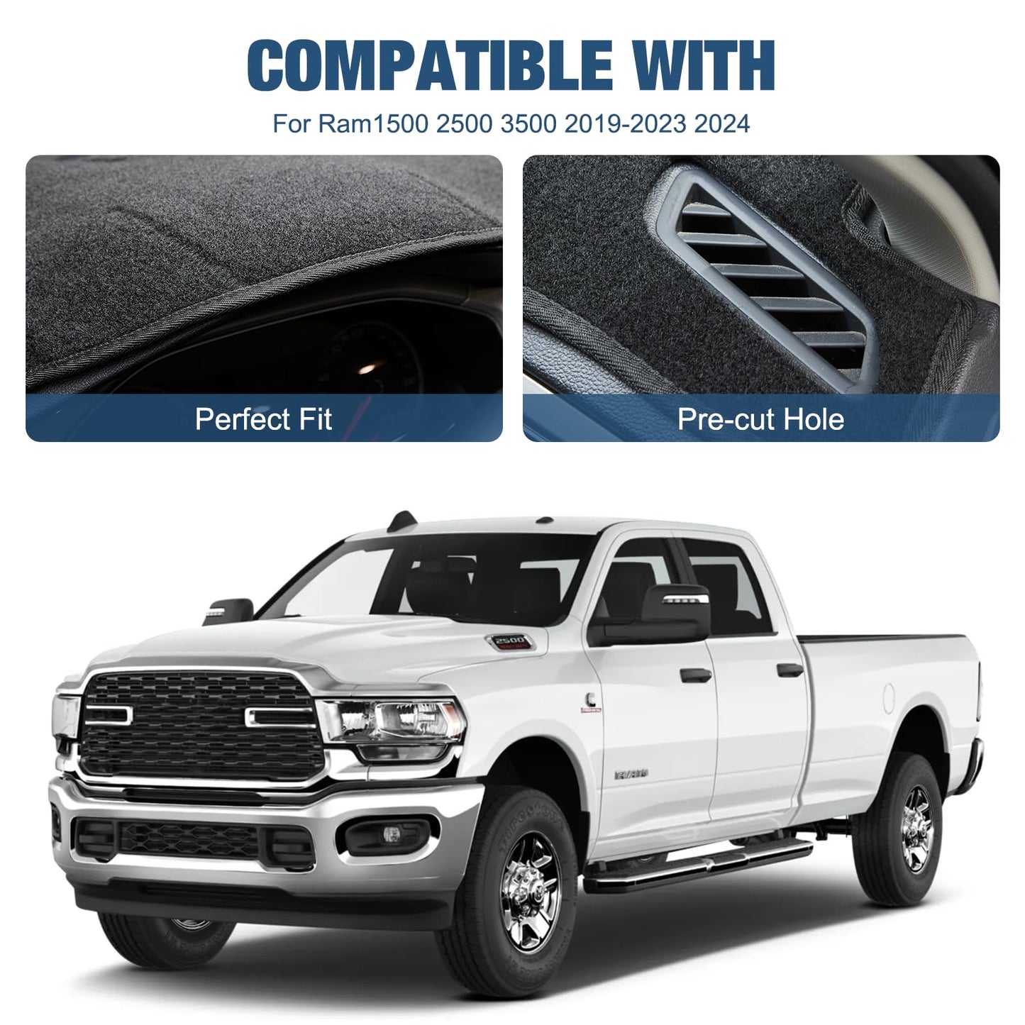 SPEEDWOW Dashboard Dash Cover Mat Carpet Compatible with 2019-2023 Ram 1500/2500/3500