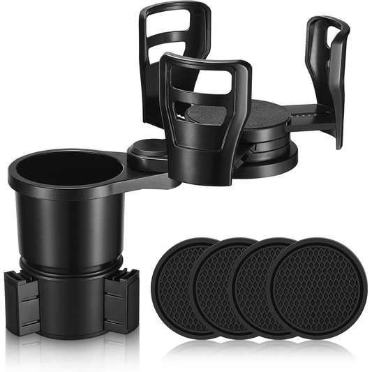 SPEEDWOW Cup Holder Expander for Car with Car Coasters 4 pcs, 2 in 1 Multifunctional Car Cup Holder Extender Adapter with Adjustable Base for Snack Bottles Cups Drinks