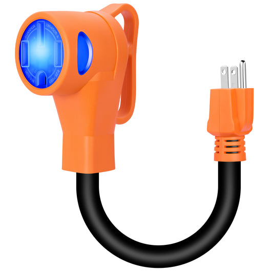 SPEEDWOW 50A to 15A RV Adapter Cord, NEMA 14-50P to 5-15R, 12 Inch, 120V Power Adapter w/LED Indicator, w/Upgraded Handle, ETL Listed
