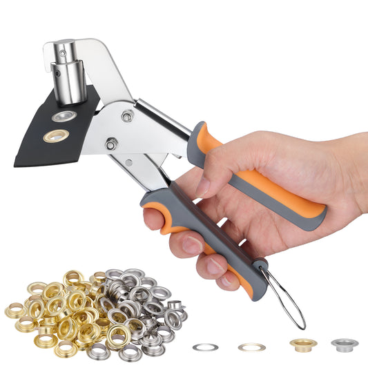 SPEEDWOW Grommet Tool Kit, 3/8 Inch Grommet Kit with 500pcs Grommets Eyelet Plier Set, Handheld Eyelet Hole Punch Pliers Grommet Press Kits for Fabric Tarps Leather