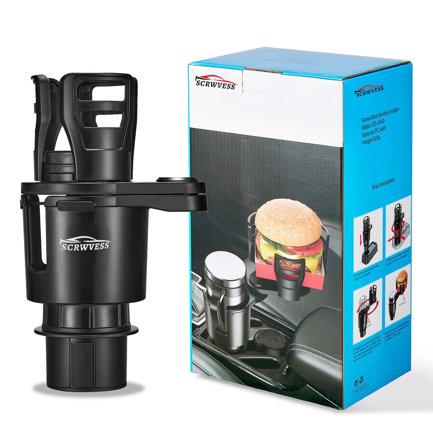 SPEEDWOW 2 in 1 Large Car Cup Holder Extender Adapter with Adjustable Base, Wider Diameter, Universal Car Cup Holder and Organizer for Snack Bottles Cups Drinks