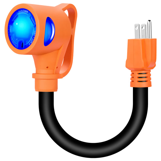 SPEEDWOW 30A to 15A RV Adapter Cord, NEMA 14-50P to 5-15R, 12 Inch, 120V Power Adapter w/LED Indicator, w/Upgraded Handle, ETL Listed