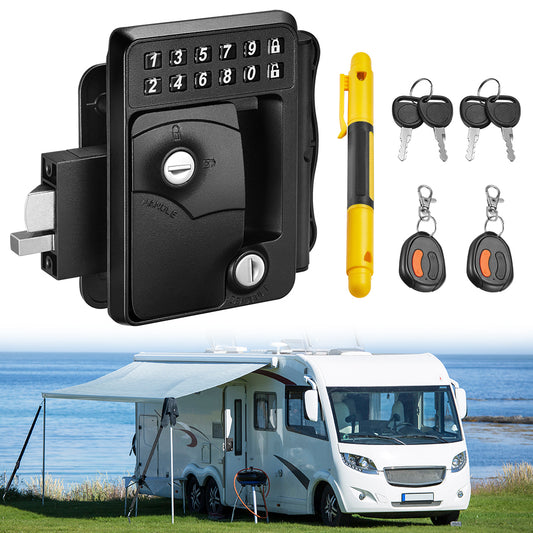 RV Door Lock Replacement Keyless Entry Keypad, Backlit Keypad Camper Door Latch Handle, Patented Security Technology with Remote Control & Mechanical for Camper Trailer, Cargo Hauler