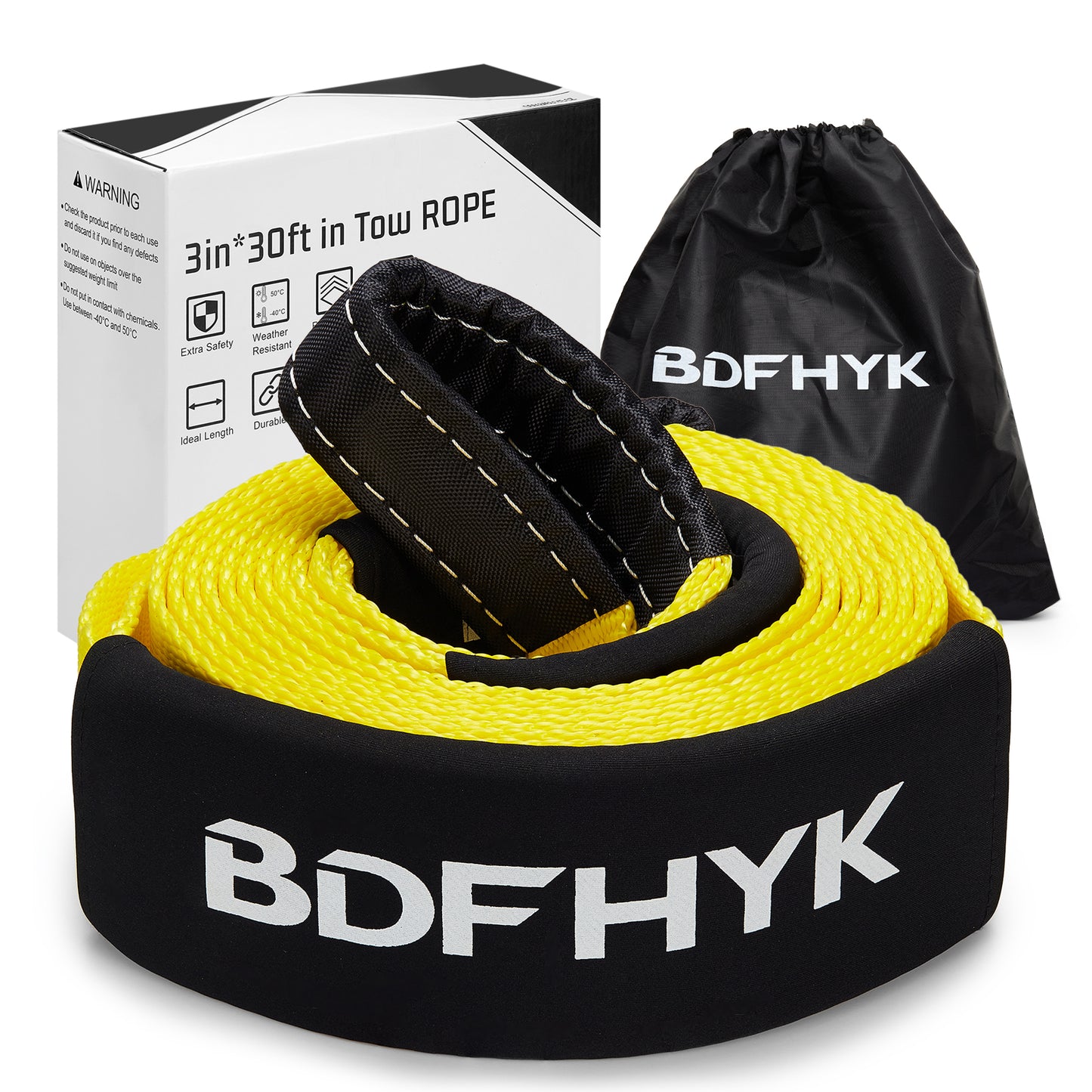 SPEEDWOW Heavy Duty Tow Strap Recovery Tow Strap 3" x 30ft |30,000 lbs(15 US Tons) Strength Winch Snatch Strap Includes Triple Reinforced Loops, Protective Sleeves & Storage Bag