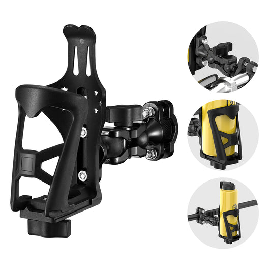 SPEEDWOW Upgraded Motorcycle Handlebar Drink Cup Holder Mount, Double Screw Fixing & Universal Ball 360° Rotation & Adjust Expandable Design, Drink Bottle Holder for Bike Motorcycle Scooter ATV