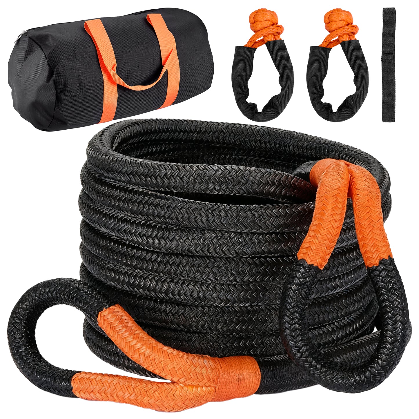 SPEEDWOW 60,000LB Kinetic Recovery Rope with 2 Soft Shackles, 1.26" x 30FT Heavy Duty Snatch Strap for Jeep, Truck, Off-Road Recovery - 35% Elasticity for Safe Vehicle Extraction
