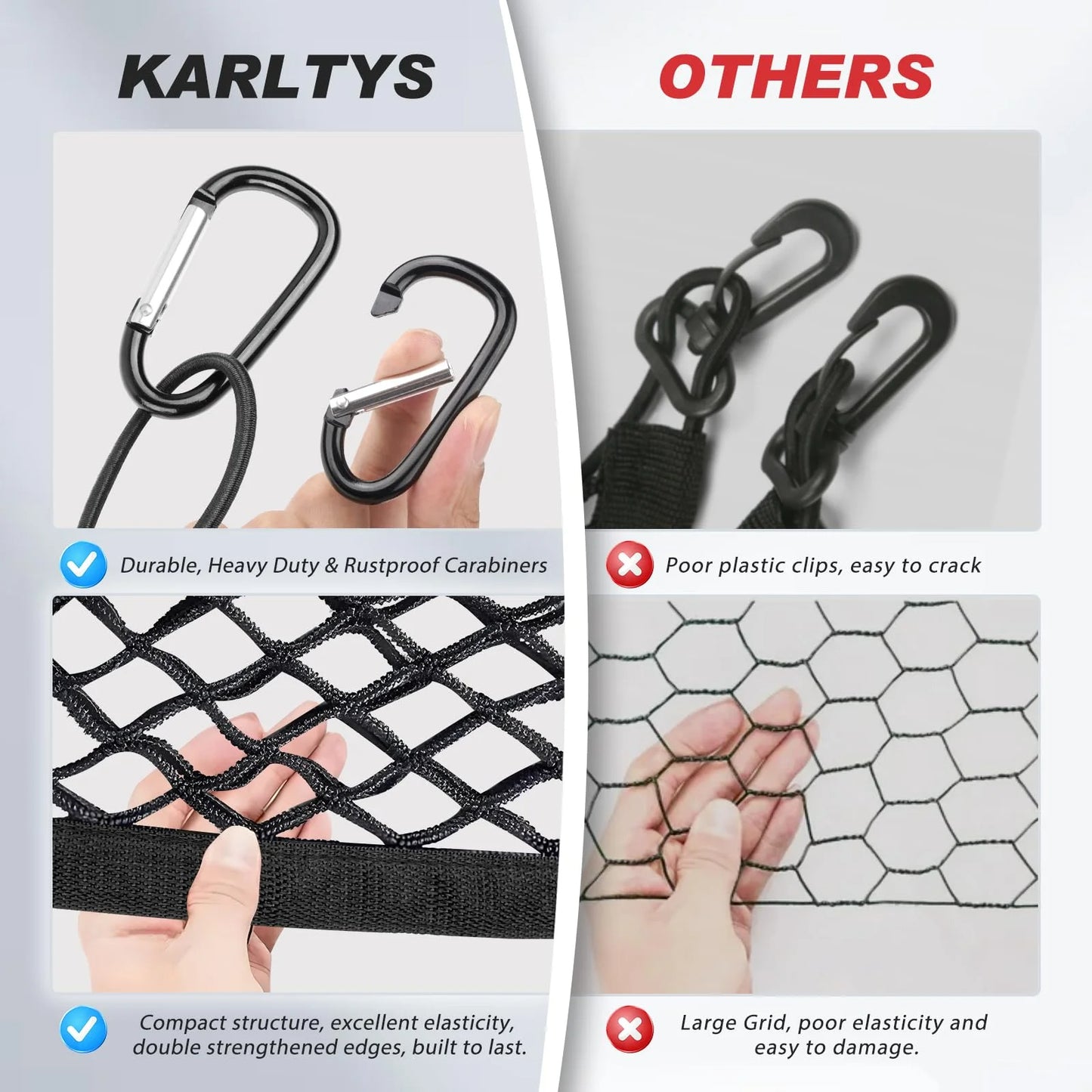 Filluck 2PCS Cargo Net for Pickup Truck Bed, 50" Mesh Trunk Organizer with 4 Metal Hooks, Fit for Silverado 2013-2022, GMC Sierra 2013-2022 and F150 2015-2022