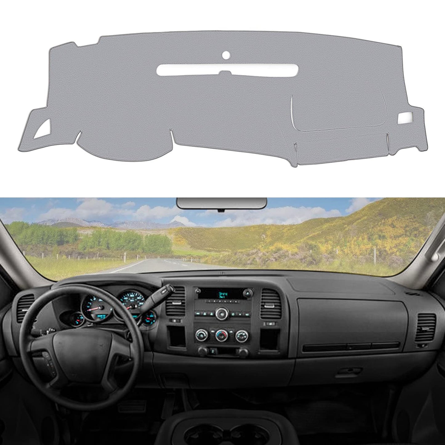 SPEEDWOW Dash Cover, Car Dashboard Cover Mat Carpet Fit for 2007 - 2013 GMC Sierra (SL/SLE/Truck) & Chevy Silverado (LS/LT/Truck) Both with Two Glove Boxes, Gray