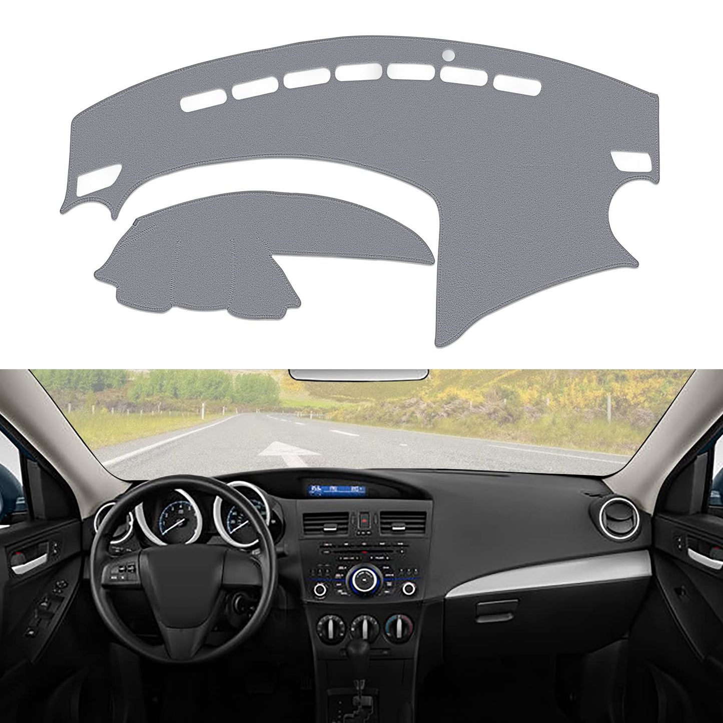 SPEEDWOW High Quality Grey Dashboard Cover Mat Carpet Precise Fit for 2010-2013 Mazda 3 Sedan, Hatchback & MazdaSpeed 3