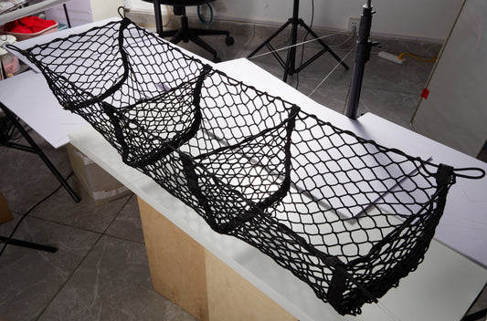 SPEEDWOW 3 Pocket Cargo Net Trunk Bed Organizer,Mesh Storage Net with 4 Metal Hooks, Heavy Duty Cargo Net for SUV/Cars/Pickup Truck Bed