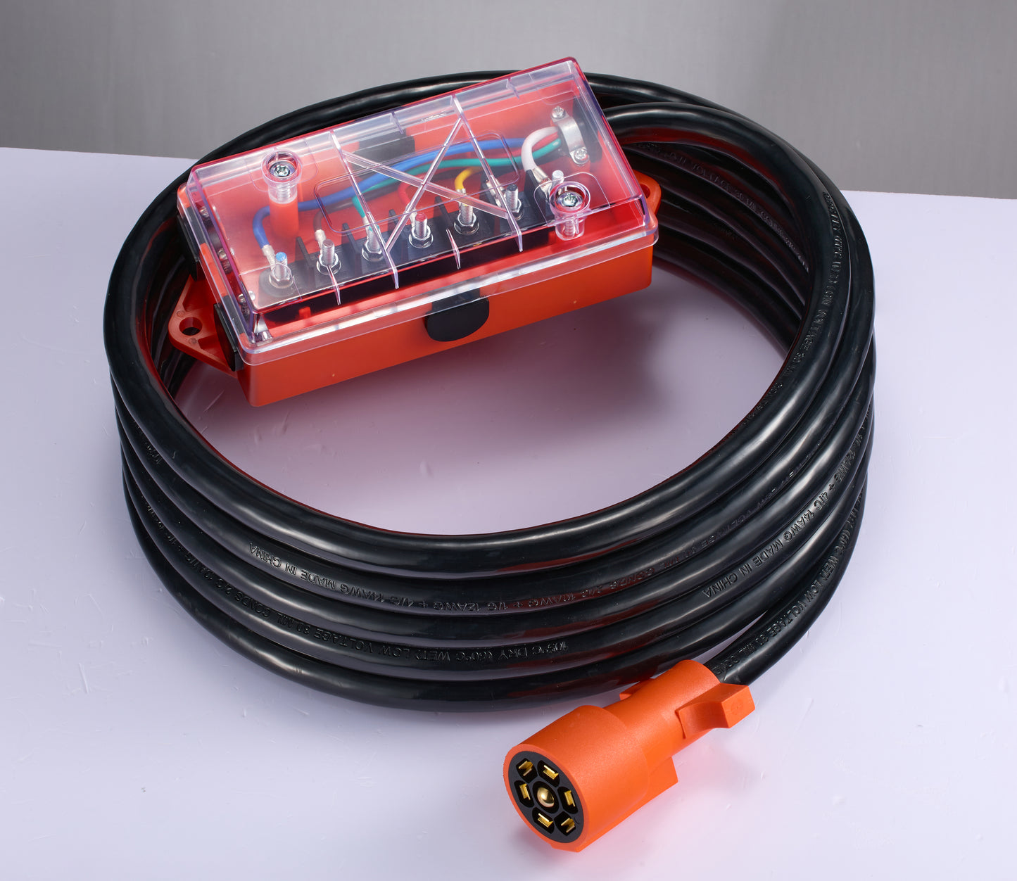 SPEEDWOW Heavy Duty 7 Way Inline Trailer Plug, 8 Feet Connector Cable 7Pin RV Round Extension Wiring Harness Weatherproof Junction Box, Premium Light & Brake Control Wiring Wires for RV Towing Car