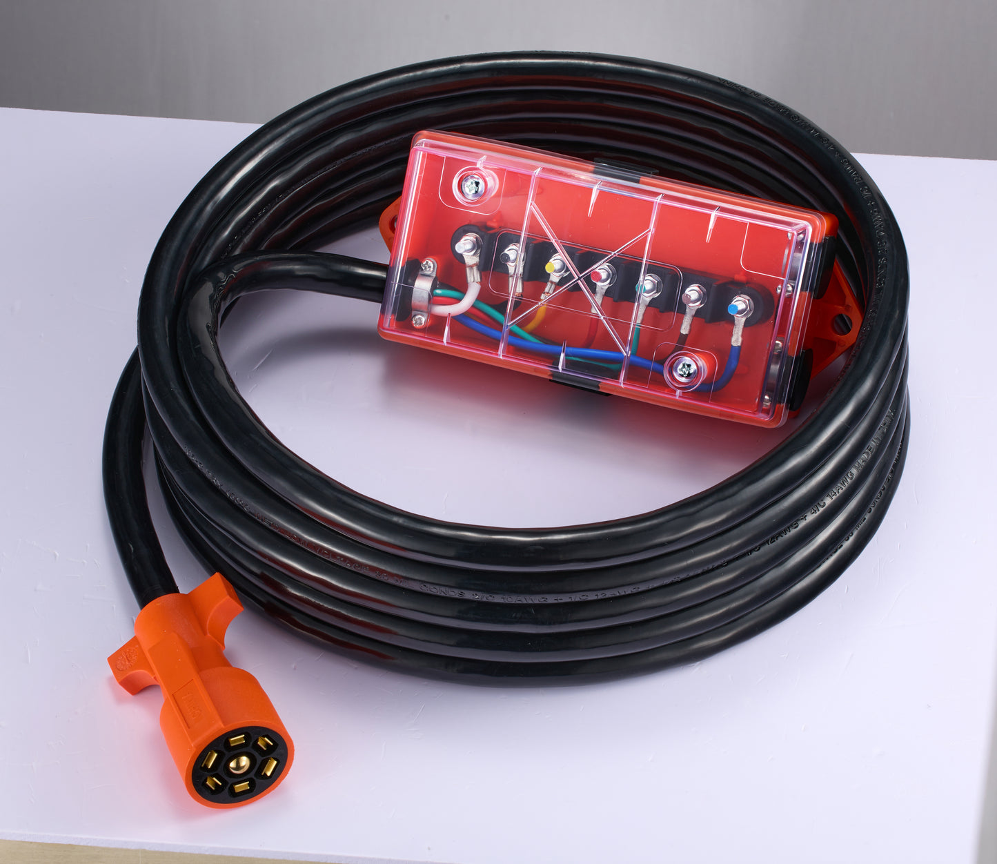 SPEEDWOW Heavy Duty 7 Way Inline Trailer Plug, 8 Feet Connector Cable 7Pin RV Round Extension Wiring Harness Weatherproof Junction Box, Premium Light & Brake Control Wiring Wires for RV Towing Car
