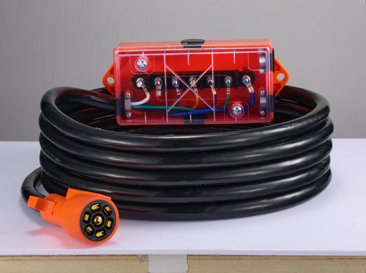SPEEDWOW SAE 7 Way Trailer Plug with Junction Box,Waterproof Double Prongs Connector,Light & Brake Control 7 Inline Trailer Cable for SAE Standard -16 Feet