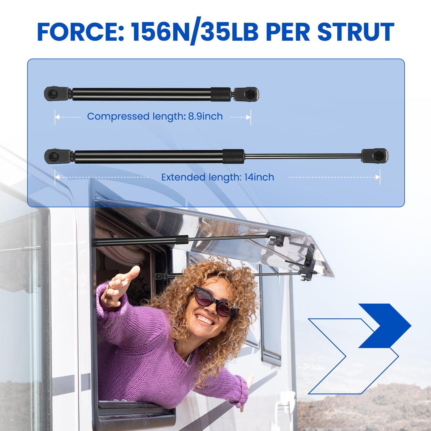 SPEEDWOW 14 inch 35Lbs/156N Lift Struts Support, Gas Shocks Fit Leer Camper Shell Truck Topper Rear Window, Pickup Toolbox Lid Door, 2Pcs