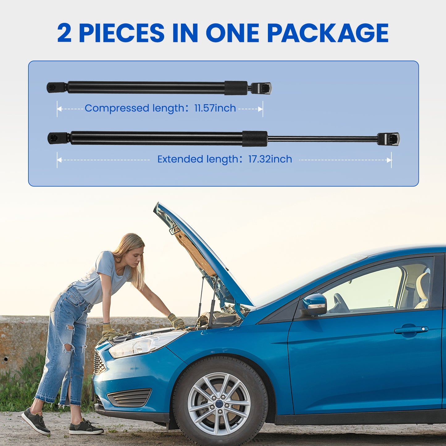 SPEEDWOW 2 Pcs 4339 Front Hood Struts Lift Support, 17.32in 430N Gas Shocks Spring Support Fit for Ford F-250 F-350 F-450 F-550 Super Duty Excursion 1995-2007