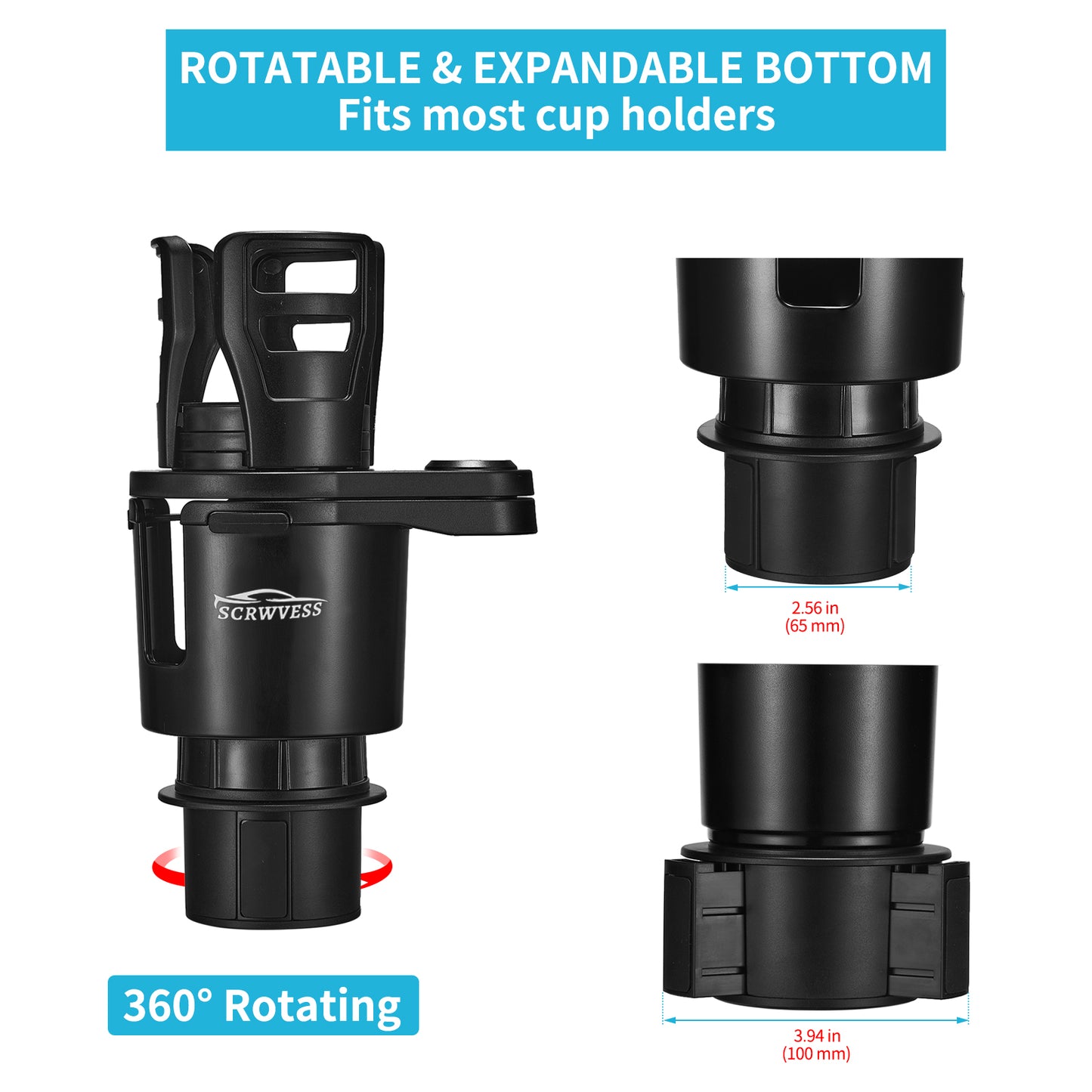 SPEEDWOW 2 in 1 Large Car Cup Holder Extender Adapter with Adjustable Base, Wider Diameter, Universal Car Cup Holder and Organizer for Snack Bottles Cups Drinks