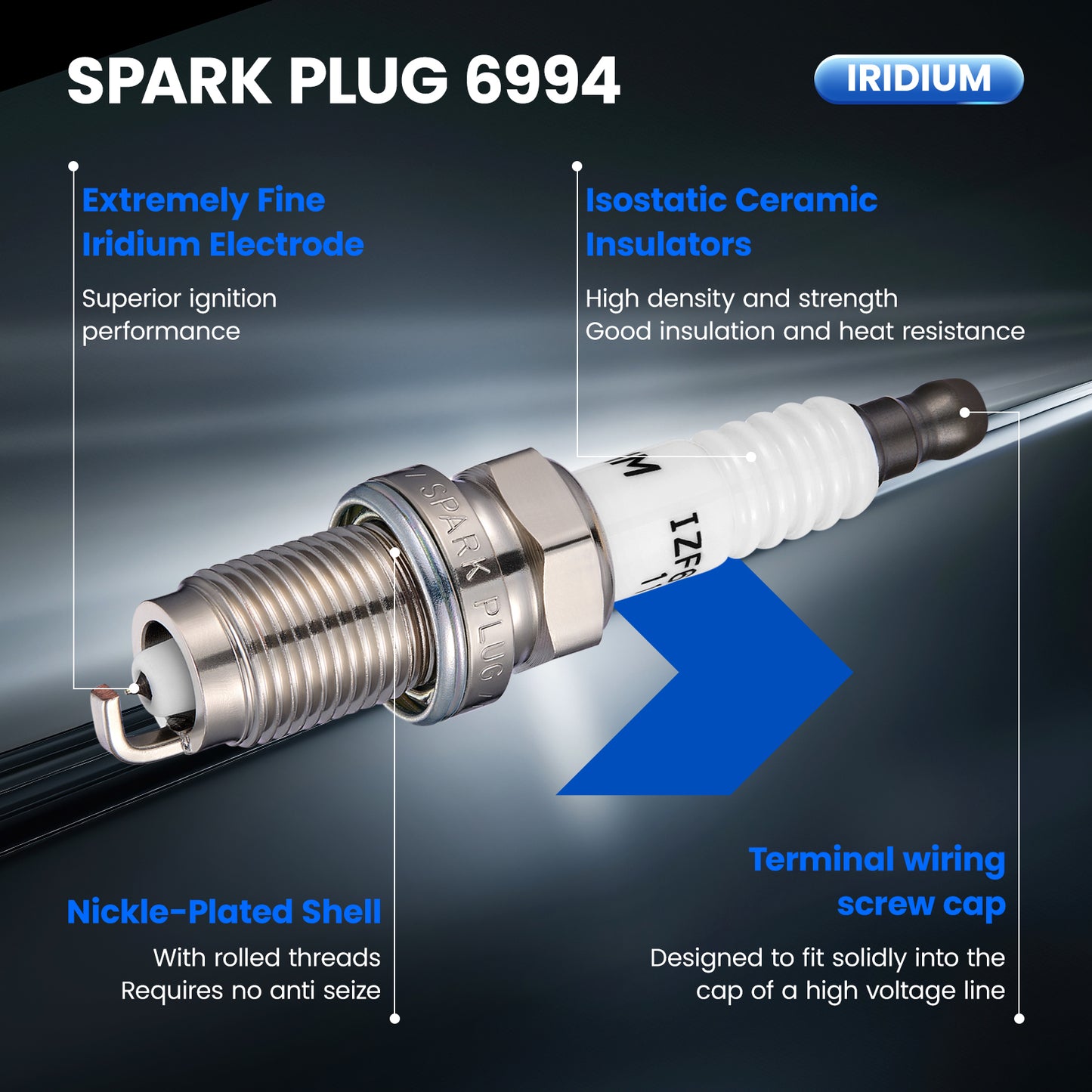 SPEEDWOW Set of 4 Iridium Spark Plugs 9807B-561BW for 2002-2006 RSX 2003-2007 Accord 2006-2011 Civic 2002-2009 CR-V