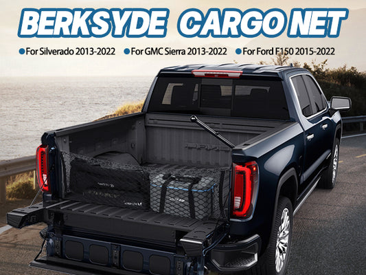 SPEEDWOW Pickup Truck Cargo Net, Envelope Style Trunk Organizers and Storage Net with 4 Metal Hooks, Fit for Silverado 2013-2022, GMC Sierra 2013-2022 and F150 2015-2022