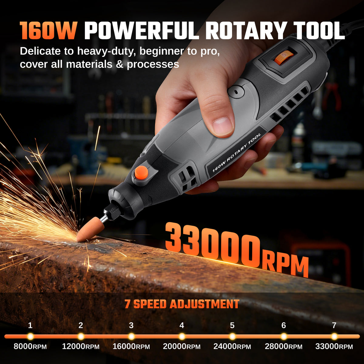 SPEEDWOW Rotary Tool Kit, 160W Corded Power Rotary Tools with 160 Accessories and Flex Shaft, 33000RPM 5 Variable Speed Electric Drill Set for Wood Carving, Engraving, Grinding, Sanding, DIY