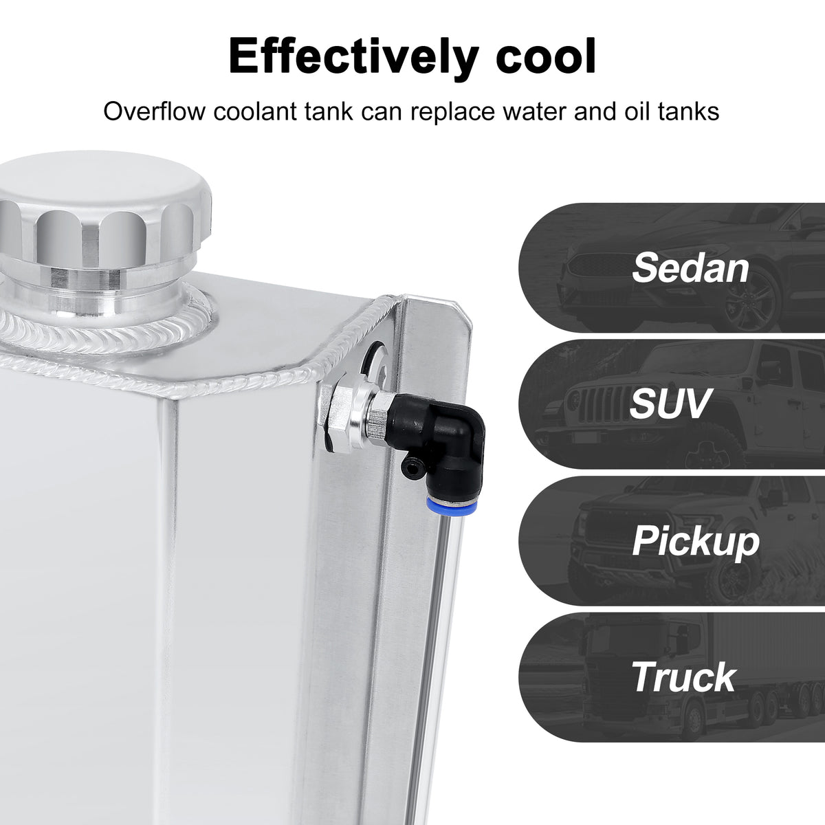 SPEEDWOW Coolant Overflow Reservoir Tank 2L Expansion Catch Can Universal Radiator Reservoir Polished Aluminum Silver