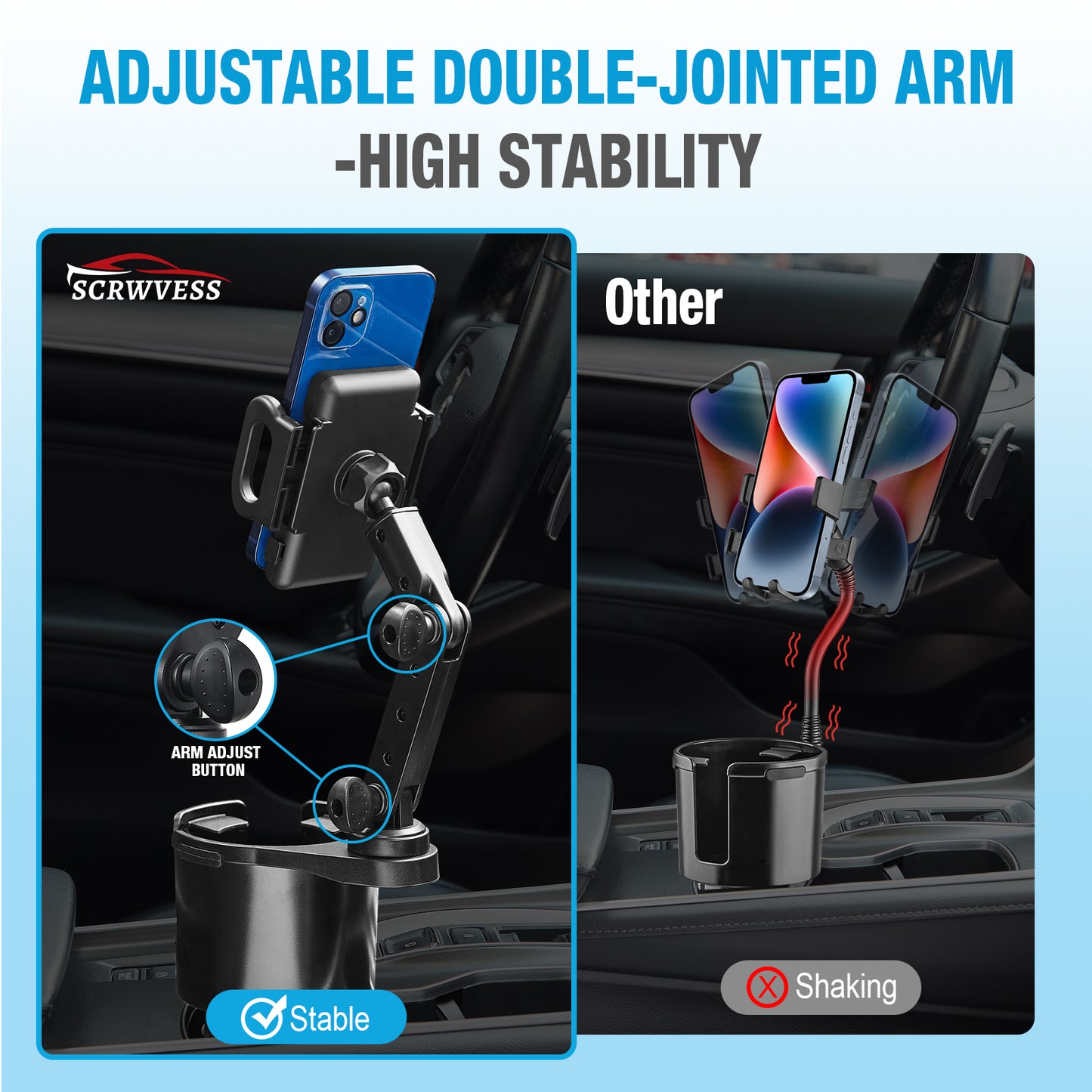 SPEEDWOW 2 in 1 Car Phone Holder Car Cup Holder Multifunction Mobile Phone Holder Car Drinks Holder 360° Swivel Adjustable