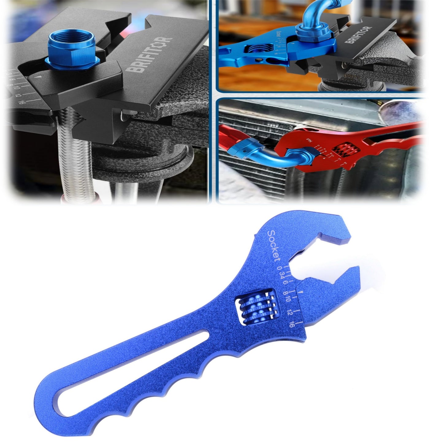 SPEEDWOW Adjustable Wrench Blue Aluminum Tool Spanner 3AN-16AN for Hose End Fitting Car Repair Tool