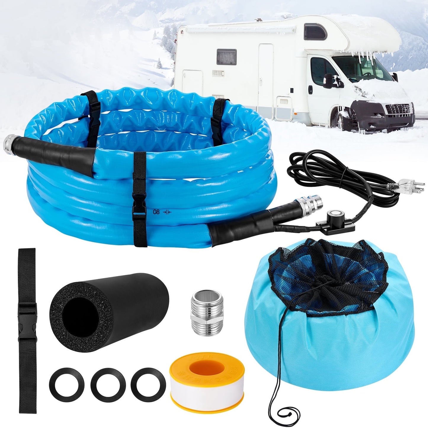 SPEEDWOW 30FT Heavy Duty Heated Drinking Water Hose, Anti-Freeze -45℉/-42°C & Energy-Saving Thermostat for RV Campers/Truck/Home/Garden, BPA FREE, Abrasion-Resistant Cover