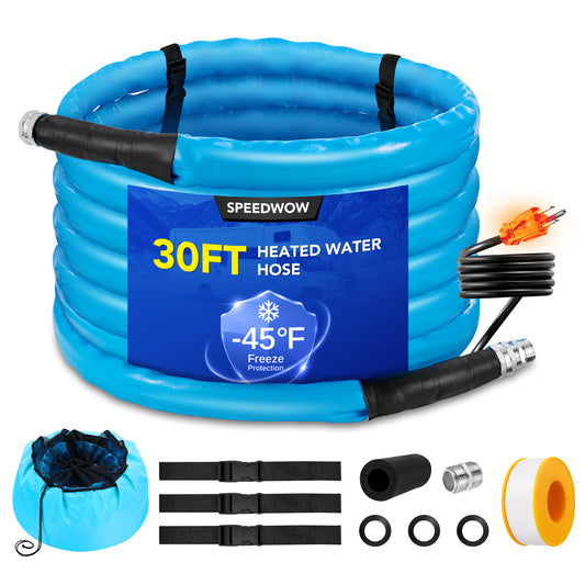 30FT Heated Drinking Water Hose for RV, Anti-freezing -43.6°F/-42°C Heavy Duty Heated Fresh Water Hose for RV Camper/Home Garden, Energy Saving Thermostat, No Leaks, Lead and BPA Free