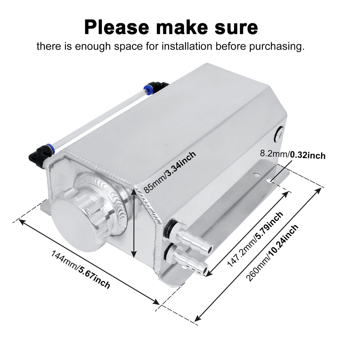 SPEEDWOW Coolant Overflow Reservoir Tank 2L Expansion Catch Can Universal Radiator Reservoir Polished Aluminum Silver