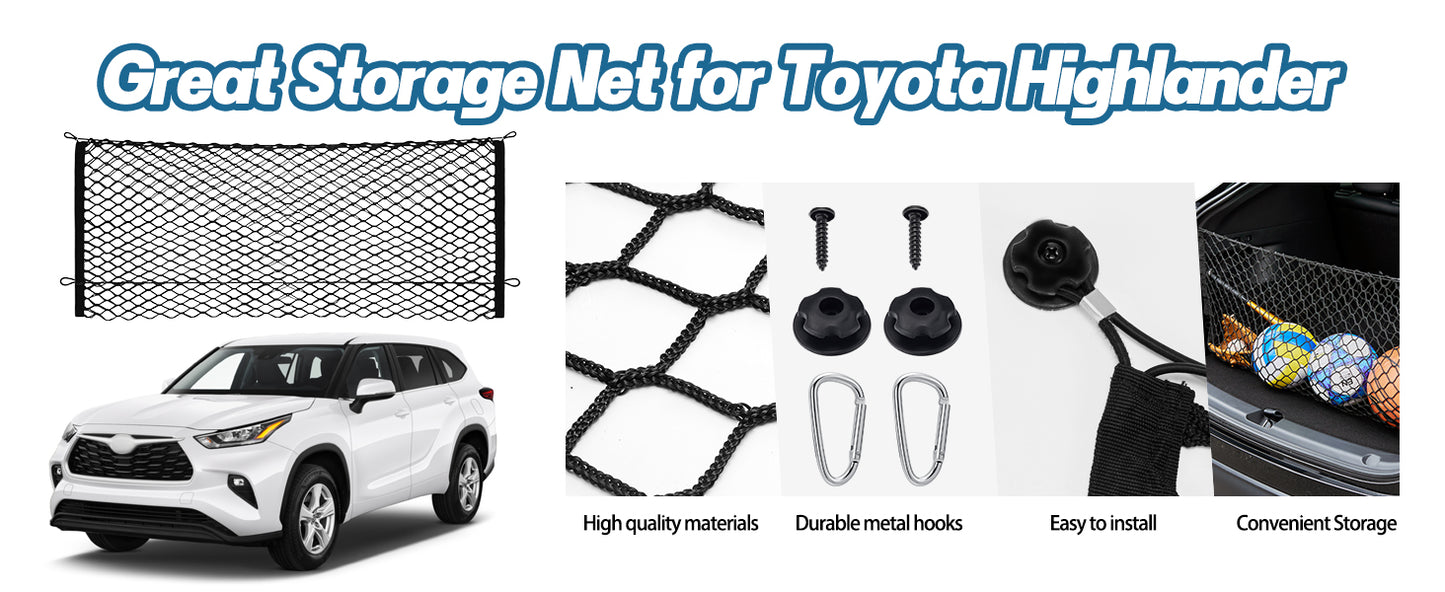 SPEEDWOW Envelope Style Trunk Cargo Net, Toyota Highlander Accessories-Highlander Cargo Net with Metal Hooks, Fit for Toyota Highlander 2014-2022 and Toyota Highlander Hybrid 2014-2022 Car Accessories